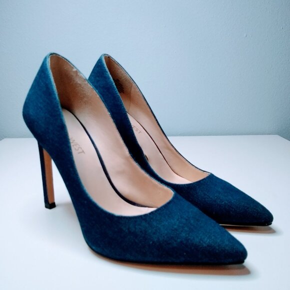 NINE WEST TATIANA STILETTO POINTY TOE BLUE DENIM DRESS PUMPS - Picture 5 of 13